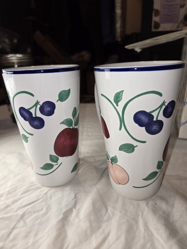 Princess house, Orchard medley, tall coffee mugs, new, unused, in box set of 4