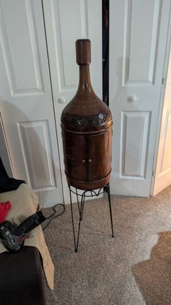 Wine bottle cabinet holds three bottle solid oak wood 31" tall