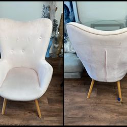 Pink Velvet Accent Chair Modern Tufted Button Wingback Wooden Legs 