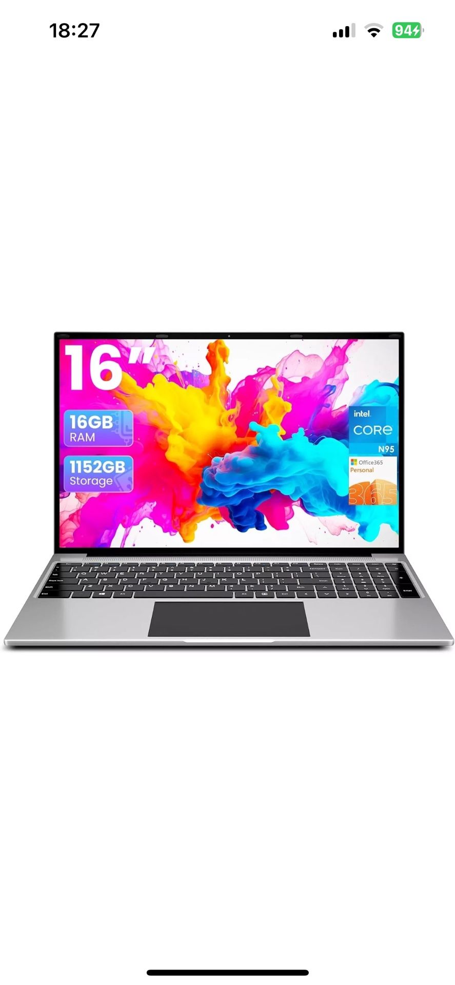 Laptop 16GB RAM 1152GB Storage,16" FHD IPS Display, N95 CPU, Office 365 (1 Year)