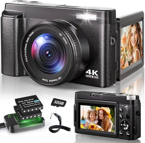 4K Digital Cameras for Photography - Autofocus 48MP Vlogging Camera for YouTube with Dual-Lens