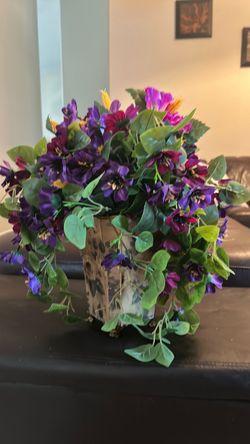 Faux Floral Arrangement in Rustic Vase