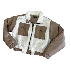 Neutral Tone Sherpa  Crop Jacket (size 10): Womens Coat, Mothers Day Gift 
