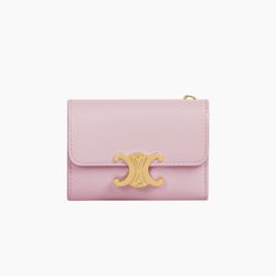 CELINE COMPACT WALLET CARDHOLDER WITH COIN TRIOMPHE - SHINY CALFSKIN PASTEL PINK