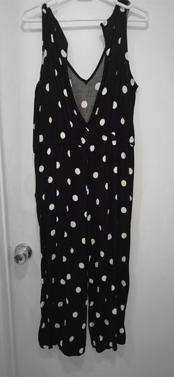 Womens Polka Dot Jumpsuit - Black & White - Sleeveless Wide Leg - Size L