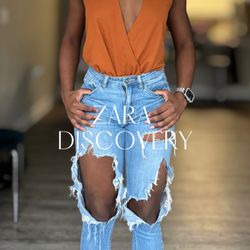 ZARA Burnt Orange Bodysuit | DISCOVERY Denim Jeans