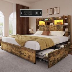BED FRAME QUEEN SIZE WITH STORAGE DRAWERS AND LED LIGHTING BRAND NEW IN BOX!!!