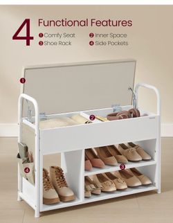 Shoe Bench, Shoe Rack, Entryway Furniture, Inner Storage Under The Lid, Cloud White and Cuppuccino Beige ULSB052W01
