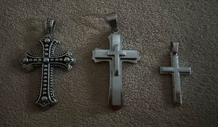 Set of 3 Silver-Tone Cross Pendants