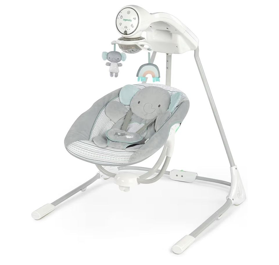  Ingenuity InLighten 5-Speed Baby Swing - Swivel Infant Seat, 5 Point Safety Harness, Nature Sounds, Lights - Van Elephant Amazon's