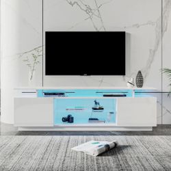 White TV Stand for 80 Inch TV Stands, Media Console Entertainment Center Television Table, 2 Storage Cabinet with Open Shelves for Living Room Bedroom