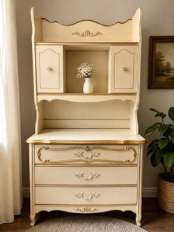 Vintage French Provincial Hutch Dresser – Cream & Gold
