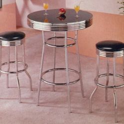 3 PCS Round Bar Table retro design Chrome And Glossy -available in 2 colors Now On Sale 469.00 Free Delivery 🚚 