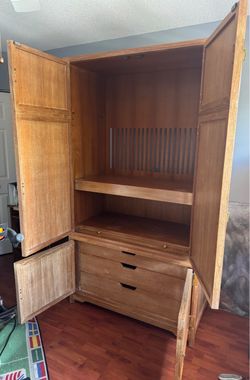Wood Armoire with Drawers and Shelves