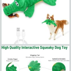Alligator Interactive Dog Toys, Motion Activated Plush Dog Toys to Keep Dogs Busy, Wiggling Tail Interactive Dog Toy for Small/Medium/Large Dogs, USB 
