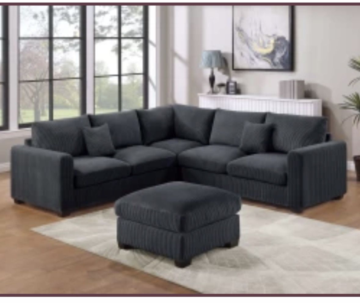 3Pc Sectional Set 99"X99" Available I Ivory,Gray, dark gray,black,brown,green,Corduroy