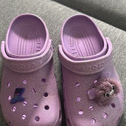 Crocs Purple Glitter Size 8 W/charms