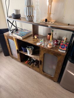 Industrial Wood Bar Cabinet with Wine Storage