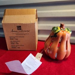 VINTAGE NEW HOME INTERIOR Pumpkin Fall Ceramic Tealight Candle Holder 6" Tall