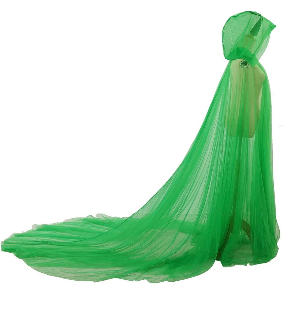 Women Wedding Tulle Cape Hooded Elf Cloak Bridal Dress Robe with Long Train