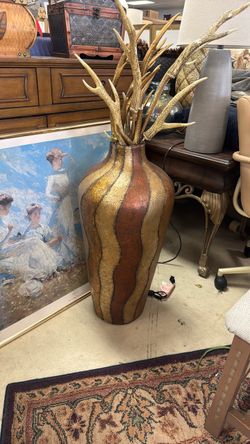 Large Decorative Floor Vase with Antler Stems