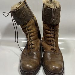 Ferre leather lace up zip up round toe brown winter boots mens size 10/10.5 