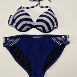 Vince Camuto Bathing Suit 2 Pcs Bikini Set Size M Padded Push-up Bra Halter Tie On Neck Back Hook Closure