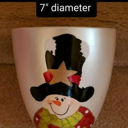 Ceramic Pot... Painted Snowman!