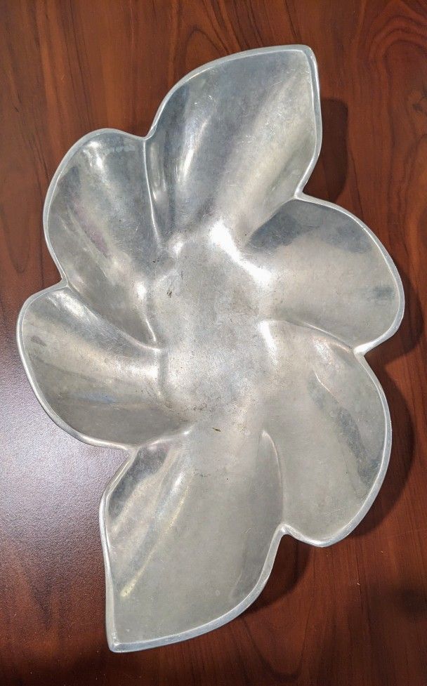 Vintage Pier One Large Silver Metal Bowl Floral Shape