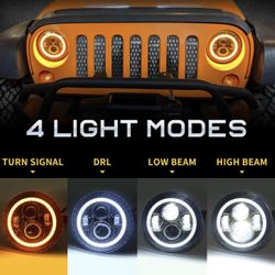 LX-LIGHT Dot Approved 7inch LED Headlights with White DRL/Amber Turn Signal + 4 inch LED Fog Lights with White DRL Halo Ring for Jeep Wrangler 97-2017