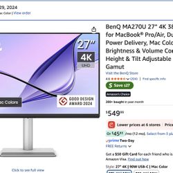 BenQ 27” PC Monitor (MAC colors) | Great For gaming and Apple Products