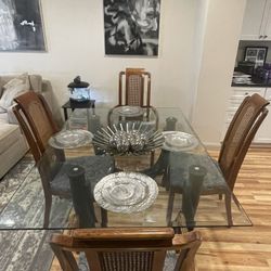 Vintage Dining Set With  Chairs & Glass Table