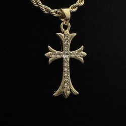 24” Gold Plated Rope Chain w/ Iced Out Crucifix – CZ Stones – New