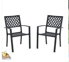 New Black Stackable Elegant Metal Patio Outdoor Dining Chair (2-Pack) In Box E02GF0701