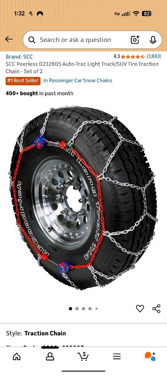 SCC Peerless 0232605 Auto-Trac Light Truck/SUV Tire Traction Chain - Set of 2