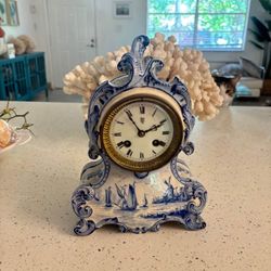 Ansonia Royal Bonn Delft Porcelain Mantel Clock