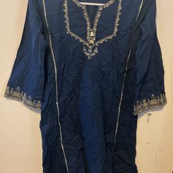 Pakistani girl cotton embroidered shirt dress blue 11-12y