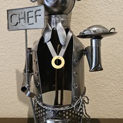 Head Cook Chef Wine Caddy Bottle Holder Metal Art Decor