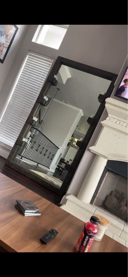 Crate & Barrel Stilt dark brown wood floor mirror 44”x81”