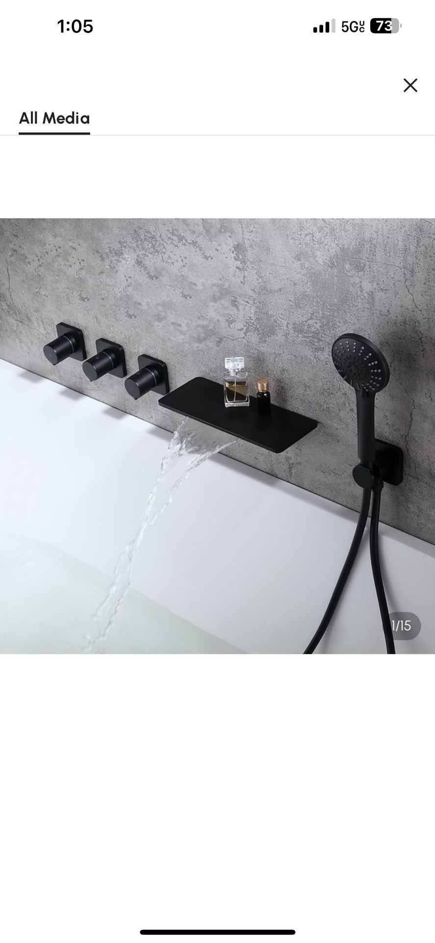 	Modern Stylish Wall-Mount Waterfall Bathtub Faucet With Hand Shower In Matte Black Solid Brass Sh 48