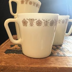 4-Vintage Pyrex Butterfly Gold coffee mugs