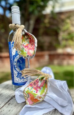 Handmade oyster shell ornaments- tobacco leaf/host hostess gift