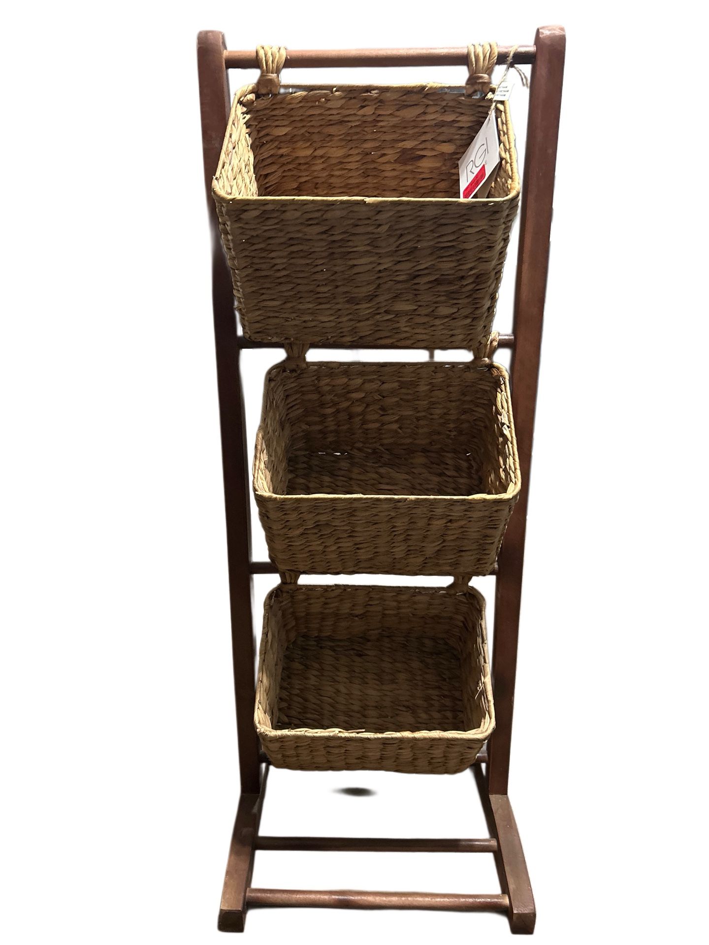 Casafield 3-Tier Floor Stand with Hanging Storage Baskets, Walnut- Wood Tower Rack  for Bathroom, Kitchen, Laundry,