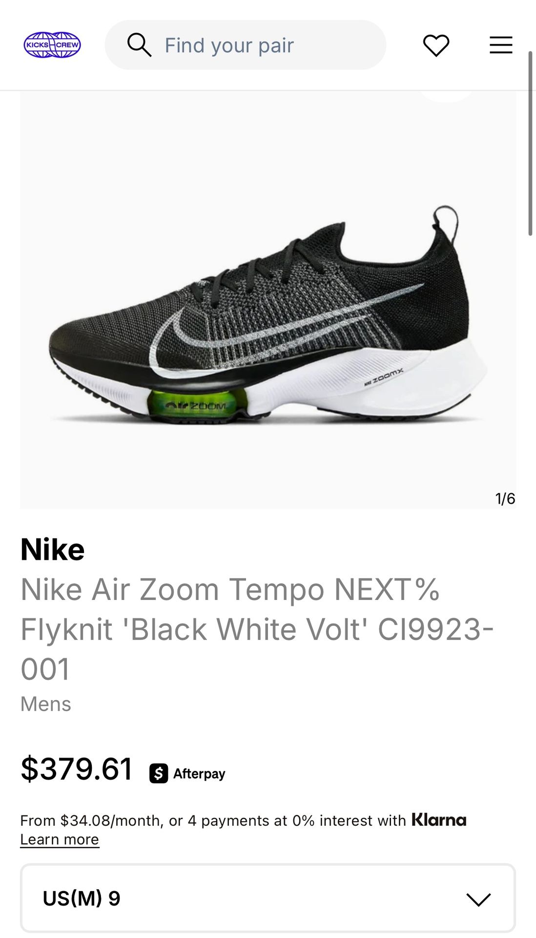 Nike Air Zoom Tempo NEXT% Flyknit 'Black White