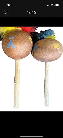 Set of Two Gourd Rattles 8” & 9” Wooden Handles Sonajas Shakers Percussion 