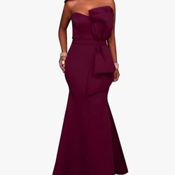 $30 Large Burgundy  Women's Sexy Off The Shoulder Bodycon Bow Applique Evening Gown Party Maxi Dress