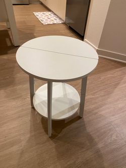 White Round Two-Tier Bed Side Table