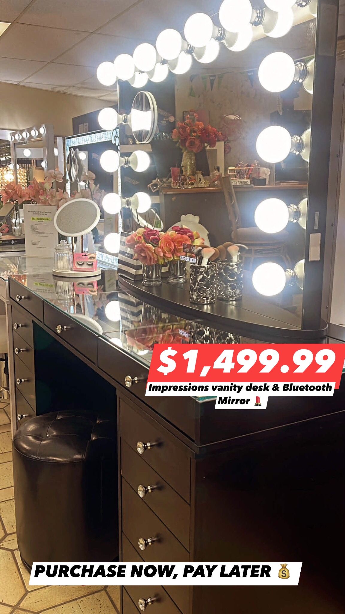 Impressions Vanity Desk, LED Bluetooth Mirror 🤩 
