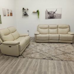 2 Piece Leather Recliner Couch 