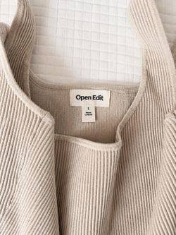 Open Edit Ribbed Cropped Tank Top – Beige/Bone – Size Large